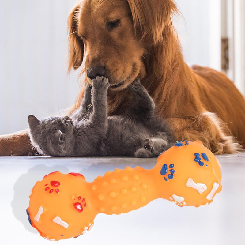 Colorful Dotted Dumbbell Shaped Squeeze Squeaky Faux Bone Pet Dog Toys