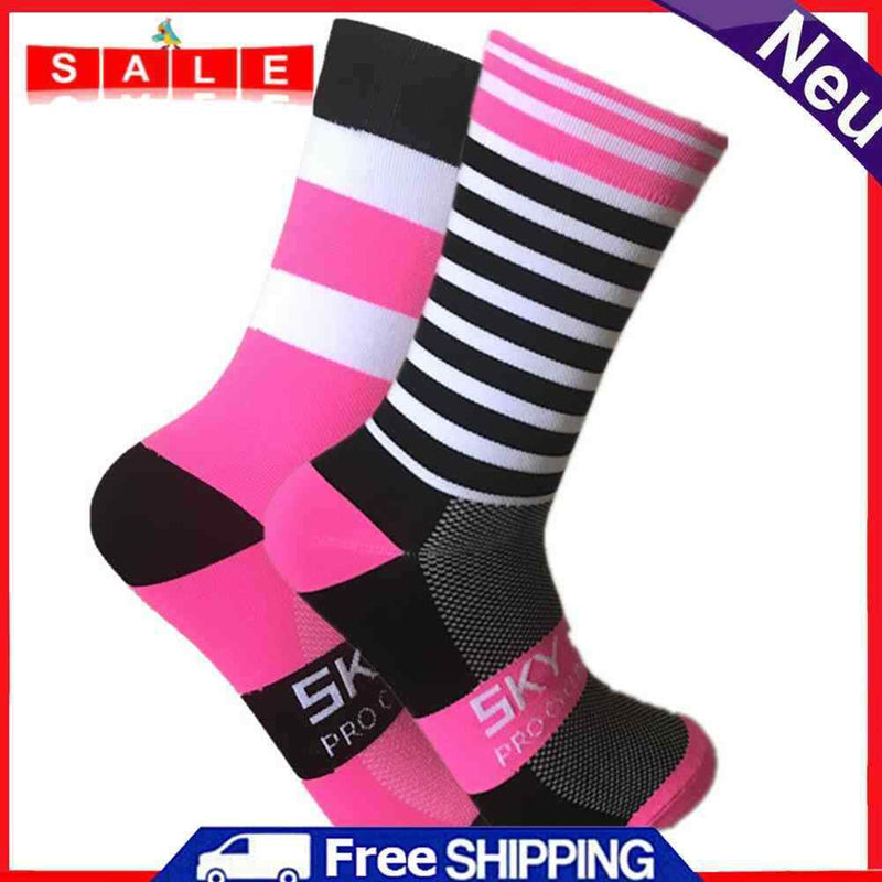 Breathable Striped Cycling Socks Women Men Sports Soccer Running Long Socks