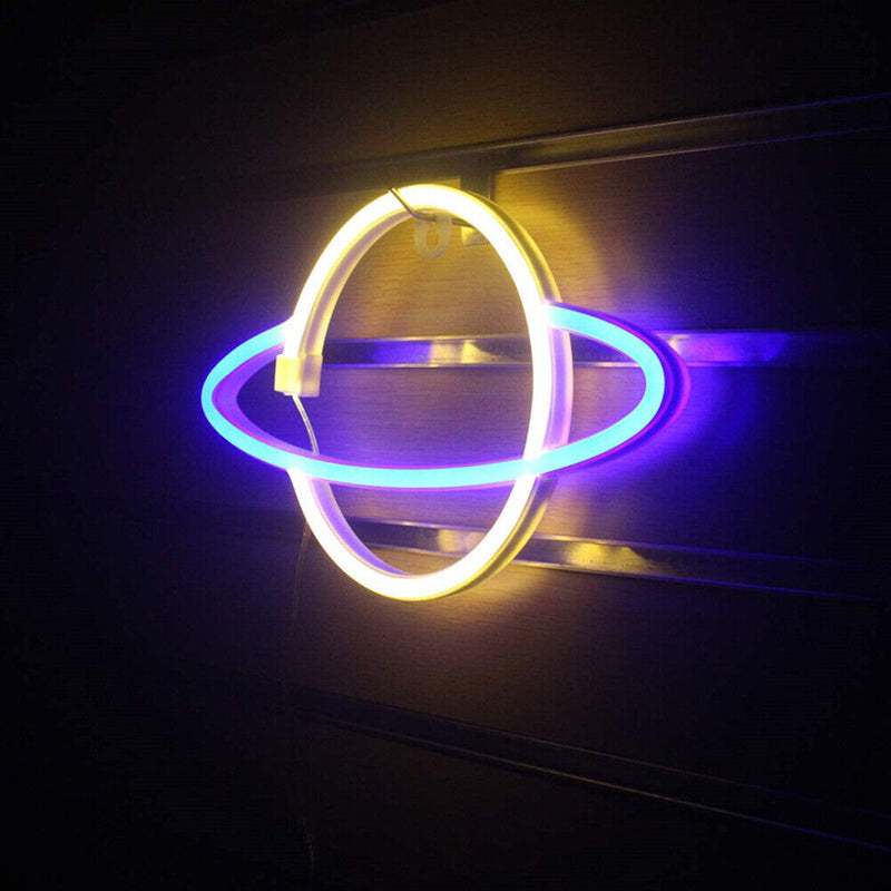 Elliptical Planet Shaped Sign Neon Lamp LED Dual Use Night Light Decor (D)