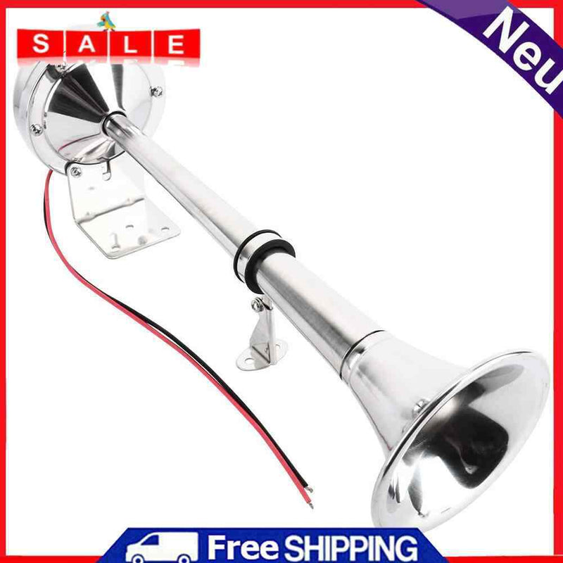 12V Polished Stainless Steel Single Trumpet Horn Low Tone for Marine Boat Truck