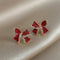 Women Hoop Rhinestone Copper Red Bow Earrings Stud Jewelry Zircon Dangle