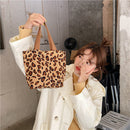 Corduroy Bento Handbag Women Animal Lunch Storage Bag (Apricot Leopard)