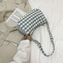 Fashion Women Oxford Cloth Plaid Print Underarm Bag Chain Handbags (Blue)