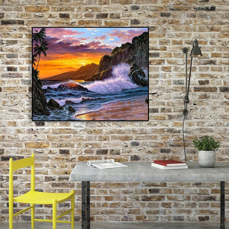 Painting By Numbers DIY Seaside Sunset Canvas Oil Art Picture for Home Decor Kit