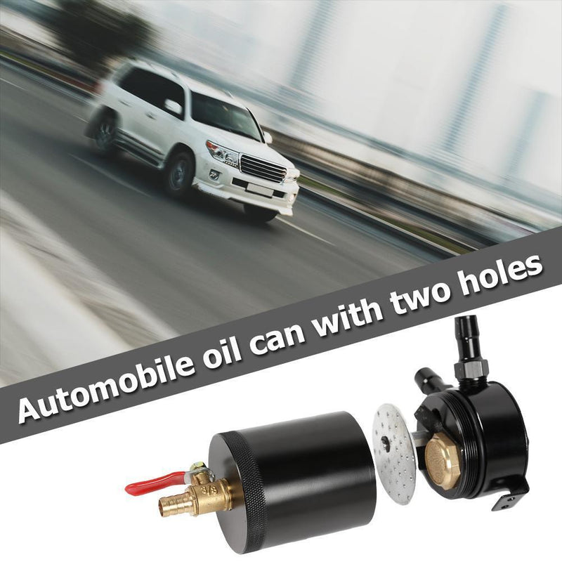 2-Port Baffled Aluminum Alloy Oil Catch Can Tank with Drain Valve Black Newly