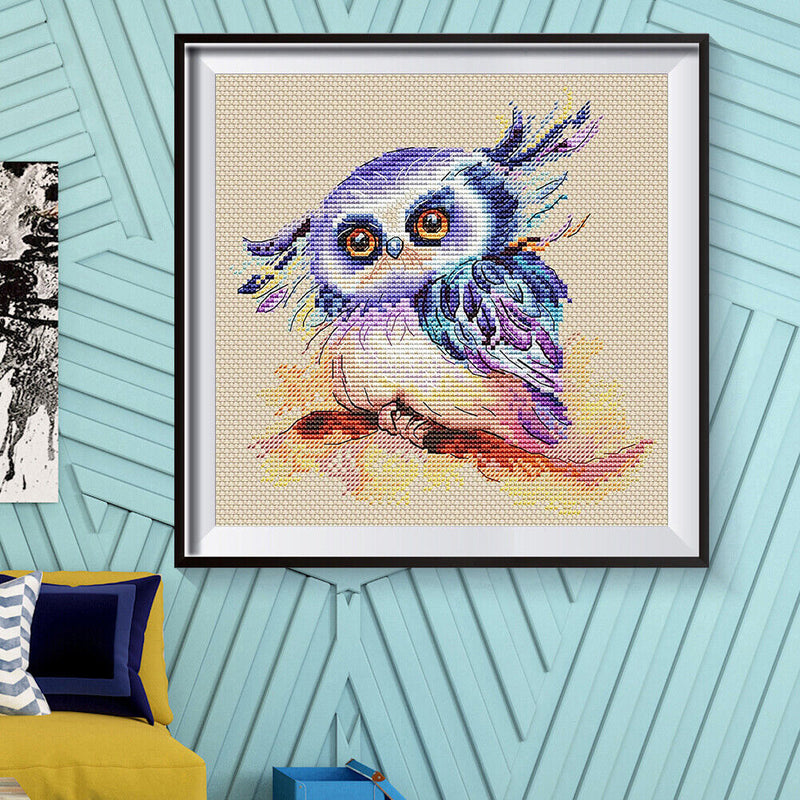 11CT Full Cross Stitch Cute Owl Stamped DIY Cotton Thread Needlework Animal Art
