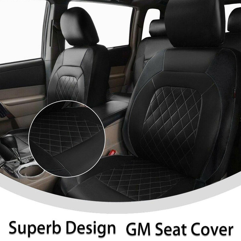 Black Leather 5-Sits Car Seat Covers Front Rear Full Interior Cushion 9Pcs