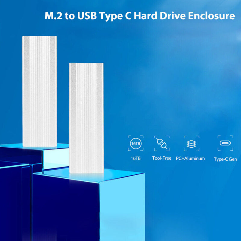 M2 SSD Case NVME Enclosure M.2 to USB Type-C Hard Drive Box Aluminum Alloy Shell