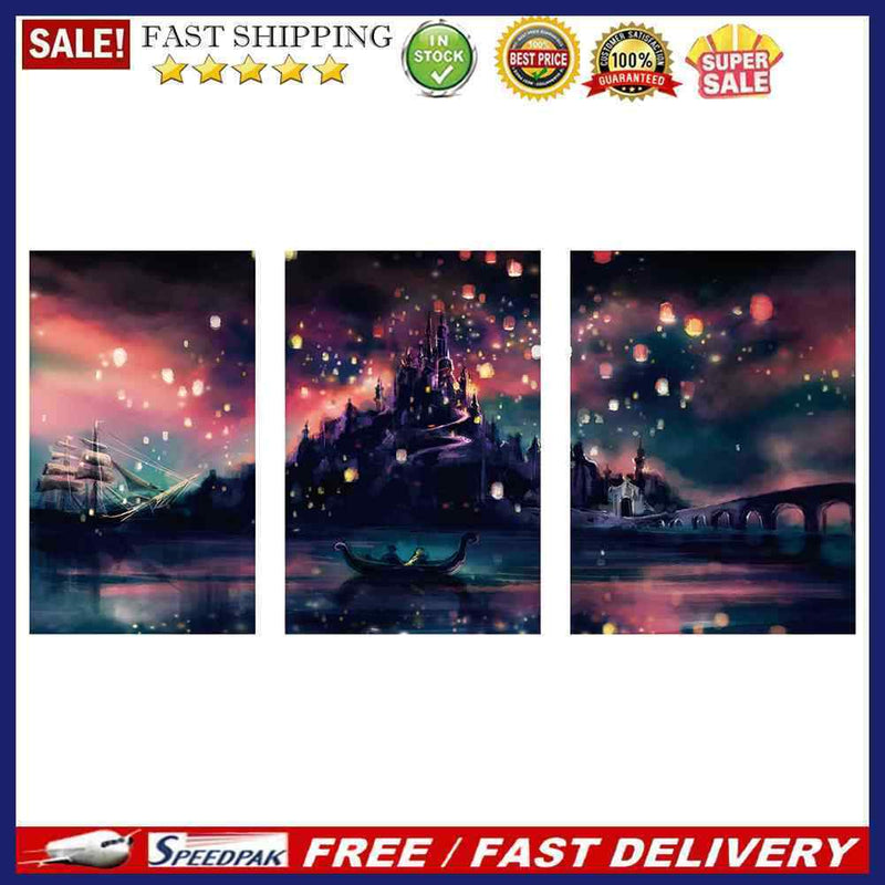 Night Ship 5D DIY Full Drill 3 Pictures Diamond Painting Embroidery Set