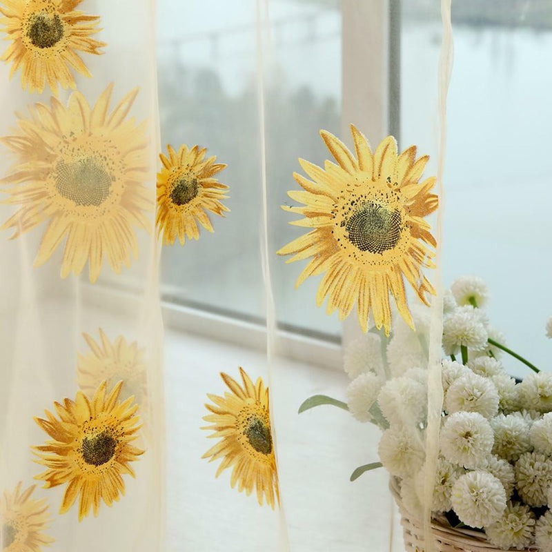 Sunflower Print Window Door Curtain Tulle Curtains for Living Room (Yellow)