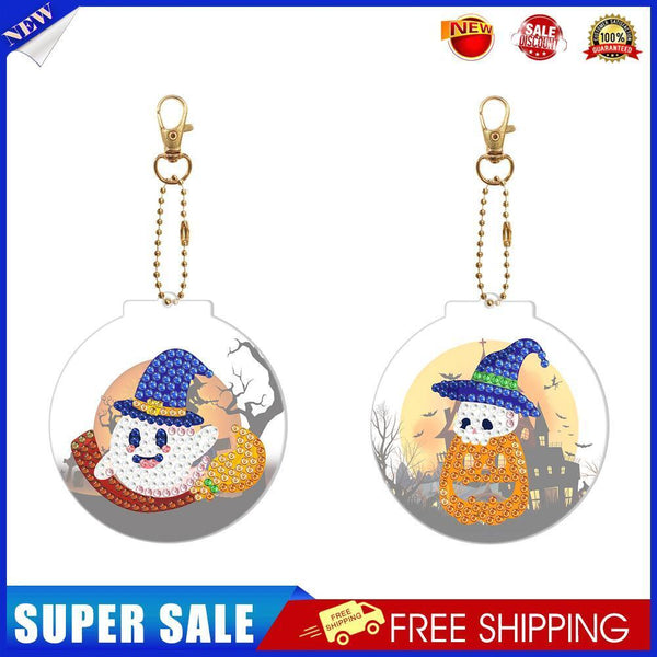 2pcs 5D Diamond Painting Keyring DIY Round Keychain Bag Pendant (YSK203)