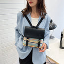 Colorful Straw Backpack Women Woven Leather Splicing Student Travel School Bag