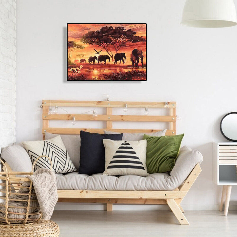Painting By Numbers DIY Elephant Hand Painted Canvas Oil Art Craft Home Decor