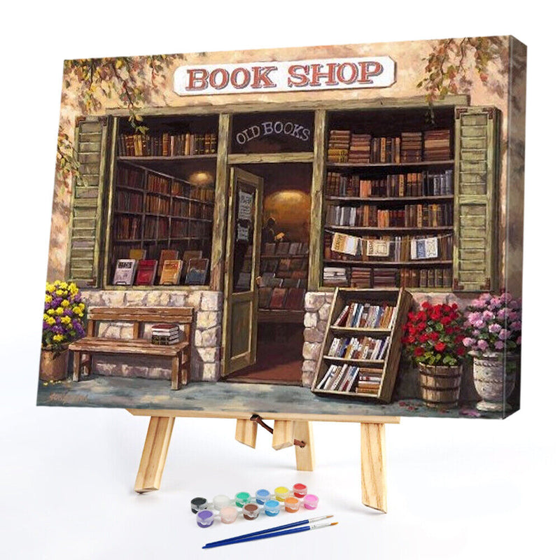 Frameless Oil Paint By Numbers DIY Bookshop Picture Craft Room Decoration Kit
