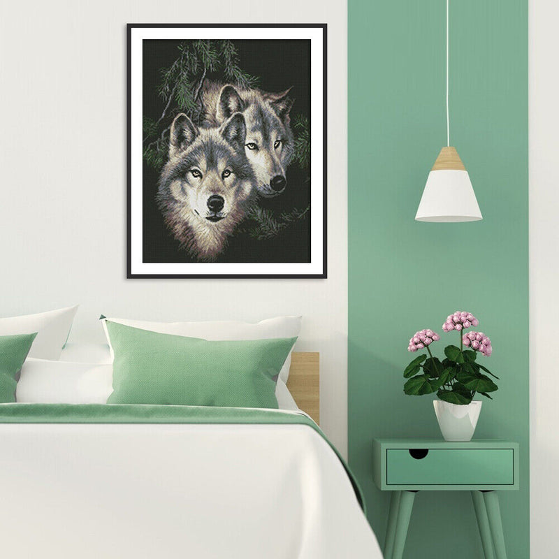 Cross Stitch Kits 11CT Stamped DIY Wolf Full Embroider Mosaic Needlework