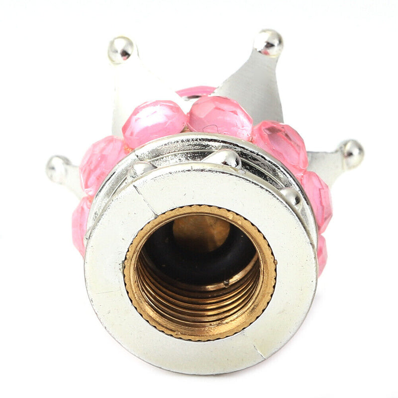 4pcs Car Rhinestone Crown Wheel Tire Valve Caps Auto Dust Air Cover (Pink) Newly