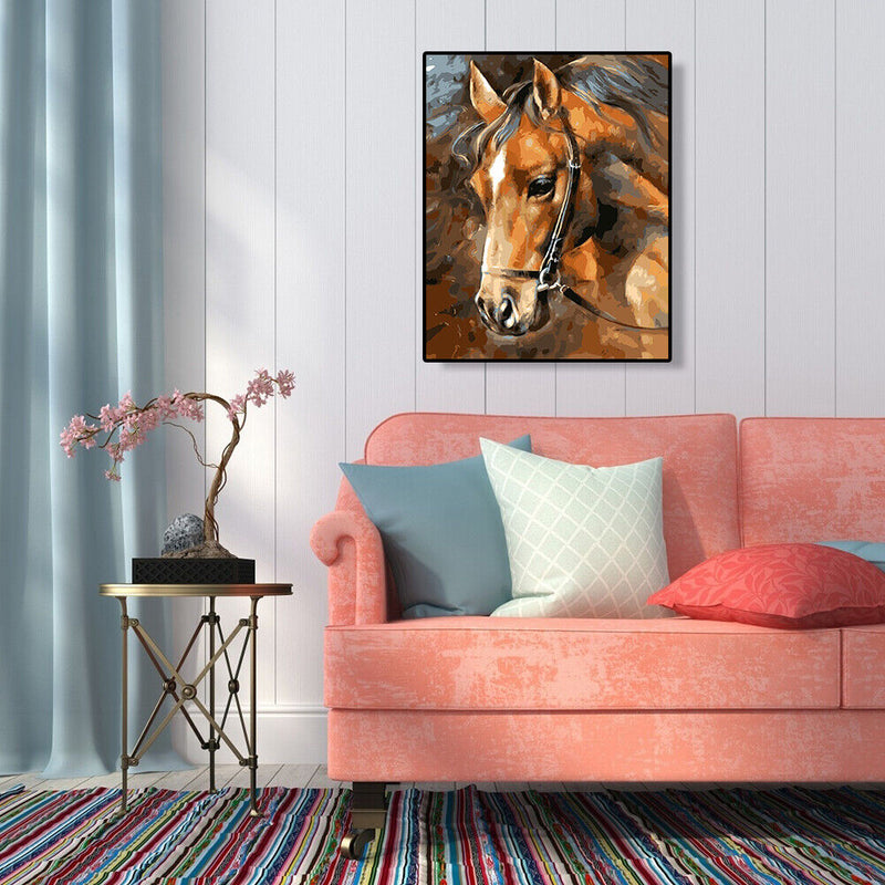 Hand Painted Craft Frameless DIY Sad Horse Painting By Numbers Kit Picture