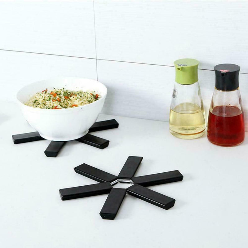 Black Foldable Non-slip Heat Resistant Pad Trivet Pan Kitchen Mat Holder T9F6