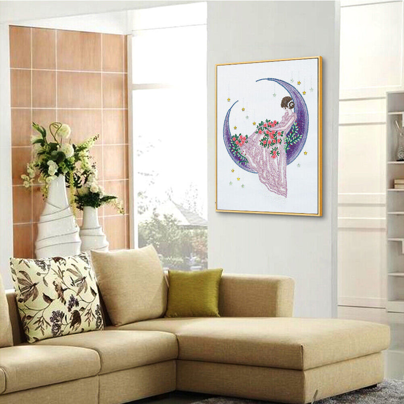 Girl Moon 5D DIY Home Wall Decor Art Diamond Embroidery Special Shaped Painting