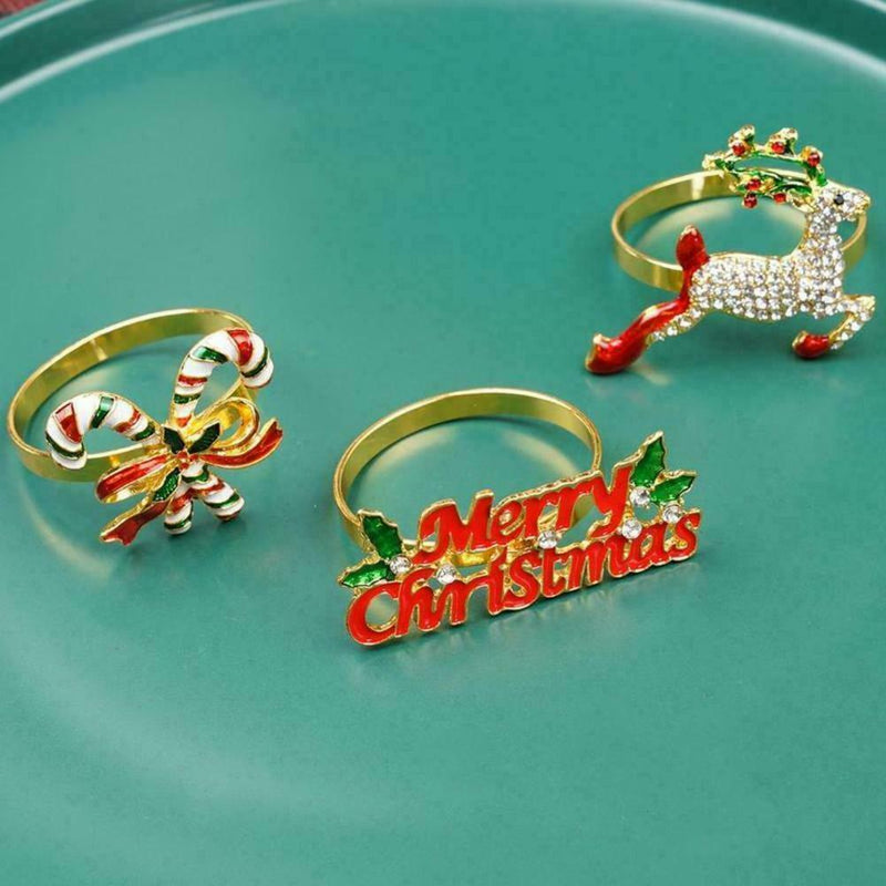12pcs Christmas Elk Napkin Rings Napkin Holders Buckles Table Party Decor G4T8