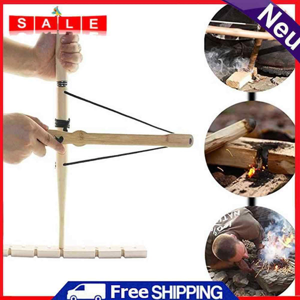 Primitive Wood Bow Drill Friction Fire Starter Kit Outdoor Camping Equipment