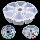 Round Jewelry Container Empty Storage Box 8 Grids Nail Art Rhinestones Case