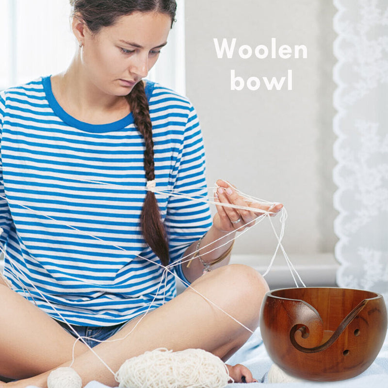 Handmade Wooden Yarn Bowl Crochet Organizer Storage Knitting Holder (A) Newly