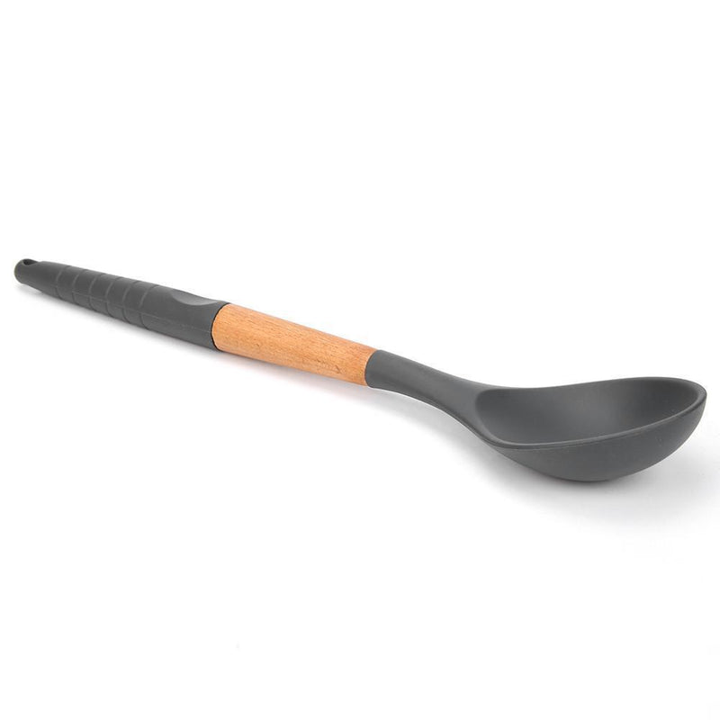 Silicone Kitchenware Non-slip Kitchen Cookware with Beech Handle (Spoon)