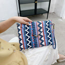 Ethnic Style Women Canvas Print Envelope Wristlet Bag Purse Handbag (Blue)