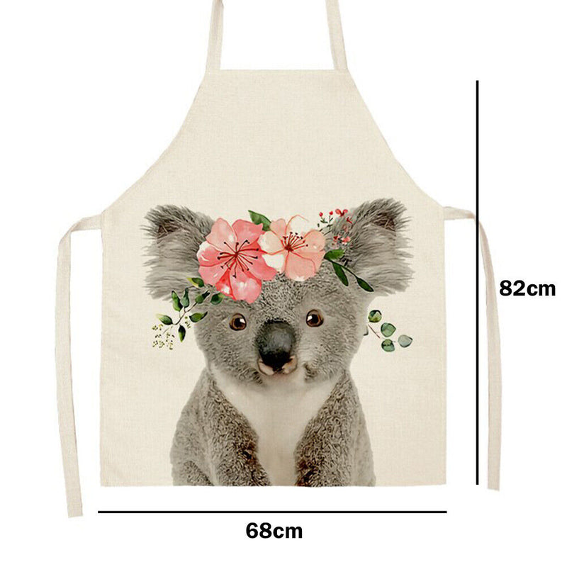 Koala Bear Print Apron Linen Waterproof Cooking Bibs Pinafore (82x68cm)