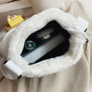 Plush Rabbit Tail Messenger Bag Women Solid Street Shoulder Satchel (White)