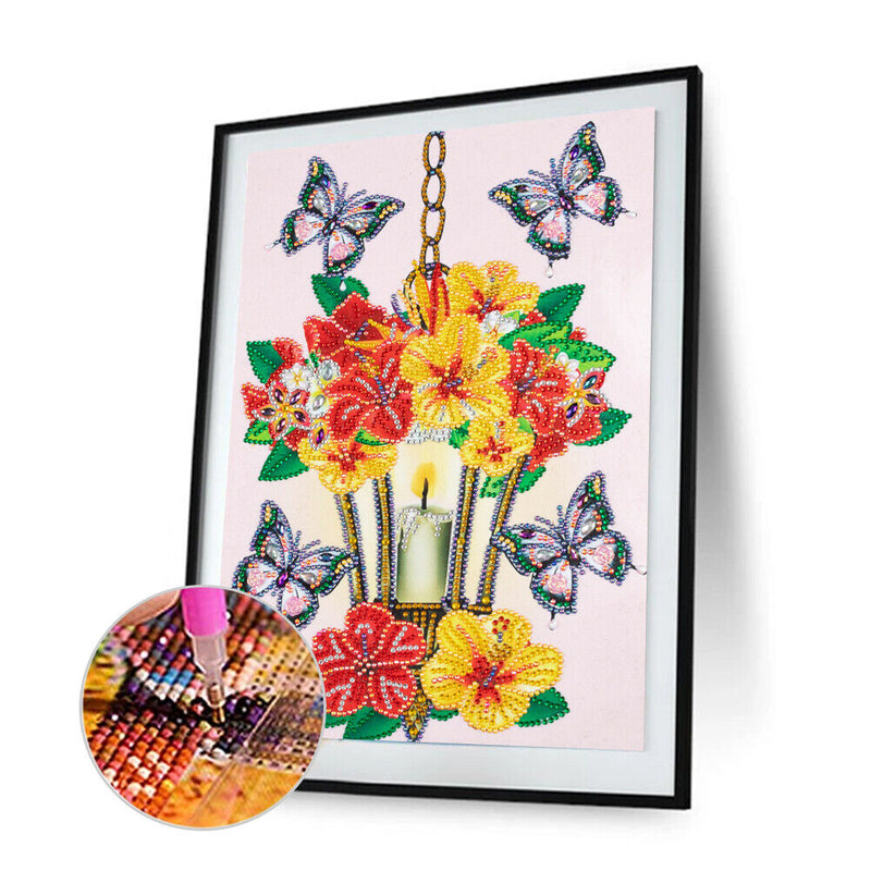 Diamond Painted 5D DIY Lamp and flower Partial Special Rhinestone Set