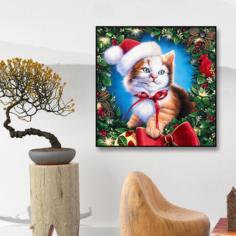 Full Drill Mosaic Diamond Painting DIY Christmas Cat 5D Art Rhinestone Picture