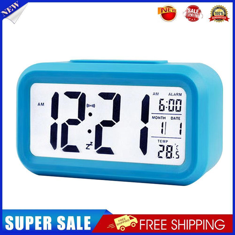 Temperature Alarm Clock LED Digital Backlight Calendar Snooze Clock (Blue)