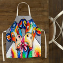 Oil Paint Cattle Print Kitchen Linen Apron Waterproof Bibs Pinafore for Women