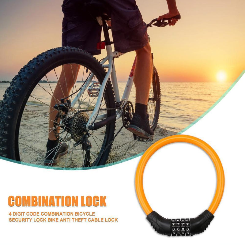 4 Digit Combination Bicycle Security Lock Anti Theft Cable Lock (Orange)