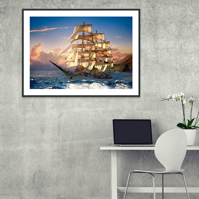 5D DIY Full Drill Diamond Painting Sailboat Embroidery Mosaic Craft Kit Wall Art