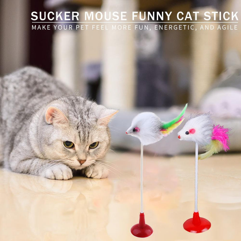2pcs Funny Cat Toys Elastic Feather False Mouse Bottom Sucker for Pets Mous