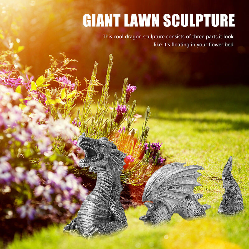 Gothic Dragon Statues Fantasy Animal Dragon Figures Garden Decor (White) Newly