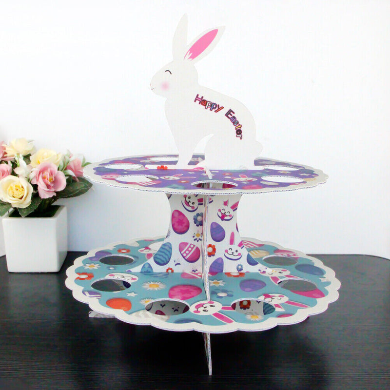 2 Layers Easter Egg Tray Party Dessert Cupcake Display Holder (A Bunny)