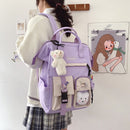 Preppy Style Contrast Color Large Backpack Women Travel Knapsack with Bear Badge