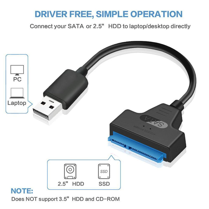 USB 2.0 to SATA 22Pin Adapter Cable HDD SSD External Hard Drive Converter Wire