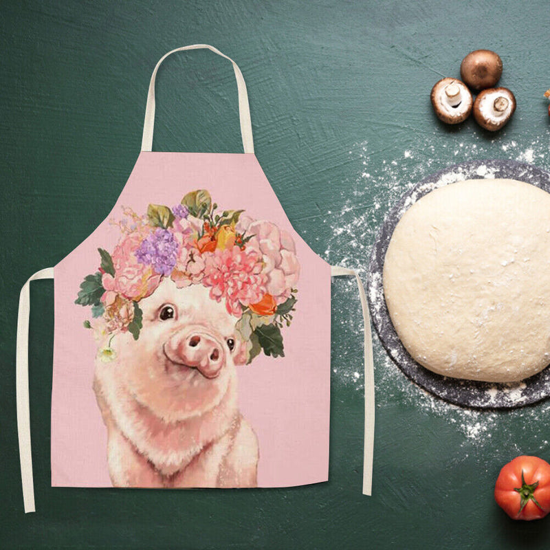 Pig Printed Women Kitchen Aprons Linen Oil-proof Apron (82x68cm)