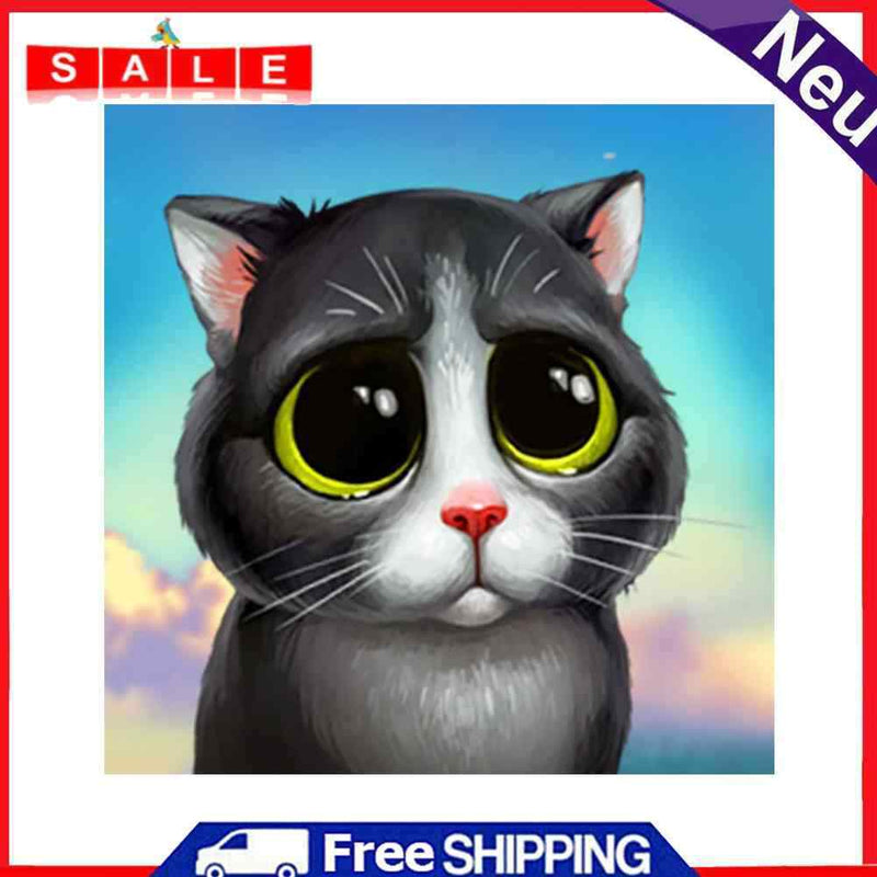 5D DIY Full Round Drill Diamond Paint Cute Cat Mosaic Rhinestone Drawing Picture