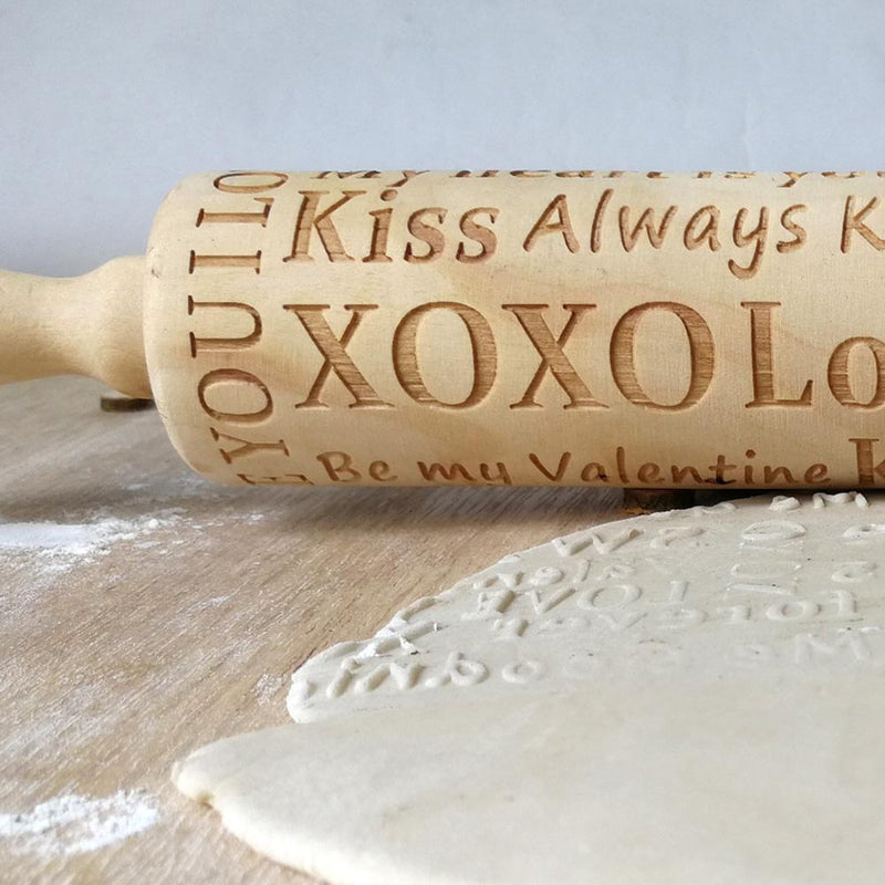 Valentine Day Letters Embossing Rolling Pin for DIY Baking Cookies (Sweet)