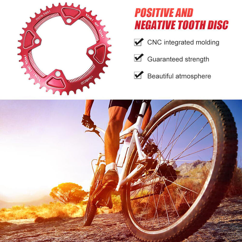 VXM 104BCD 40T/42T MTB Bike Narrow Wide Chainring Single Speed (Red 40T)
