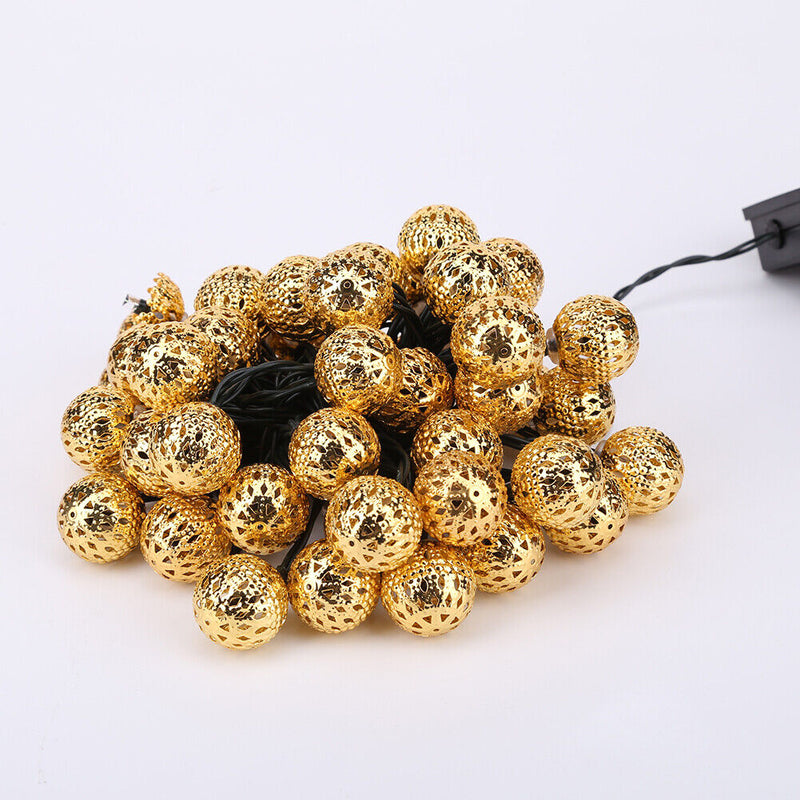 Solar Moroccan Ball Lamp String LED Metal Hollow Colorful Fairy Light (7m)