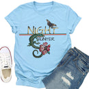 Floral Print Night Letter Tea (Light Blue M) T-Shirt