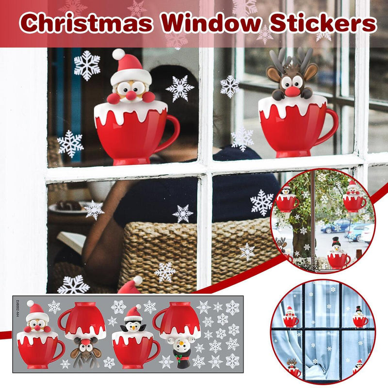 Christmas Deer Window Glass Stickers Home Mirror Stickers Snowflake Wall Door~
