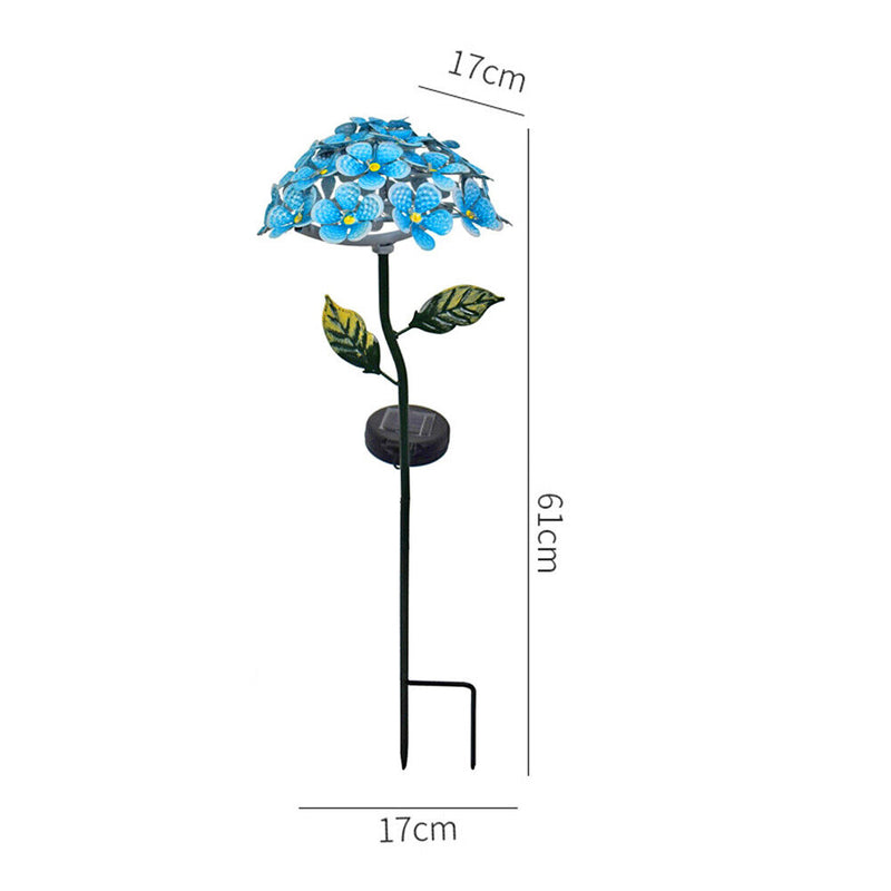 LED Solar Light Hydrangea Flower Lawn Stakes Lamp Outdoor Art Decor (Blue) Newly